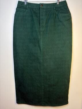 Vintage Ruff Hewn 100% Cotton Forest Green Denim Long Pencil Skirt | Size 14